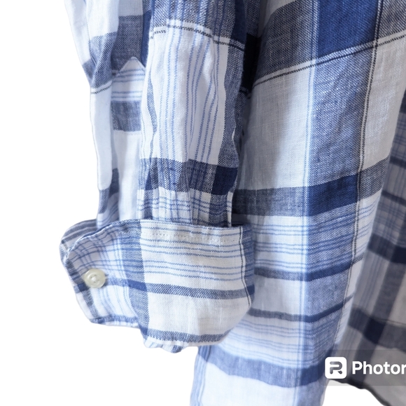 Ralph Lauren Relaxed Fit Linen Shirt 4XLT White Blue Plaid Long Sleeve w Logo 4X - Picture 5 of 7